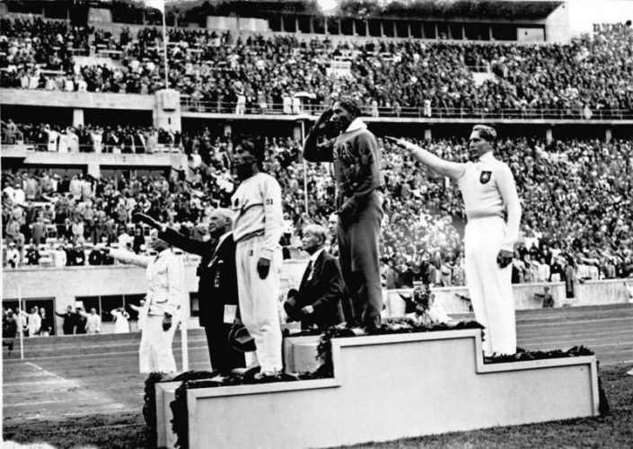 Jesse Owens on the medal stand, Berlin Olympics 1936