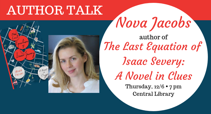 Nova Jacobs author talk 12/6 at 7pm at the Central Library