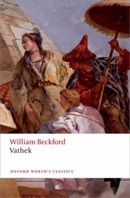 Vathek book cover. Three men richly dressed in a desert scene with what looks like a pyramid in the background