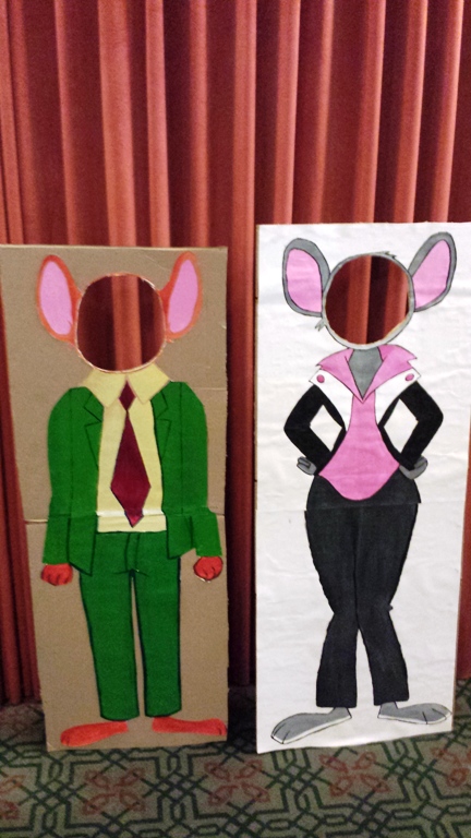 Geronimo Stilton and Thea Stilton cutouts, painted by teen volunteers Helen A. and Mariah D.
