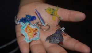 Different examples of glossy and matte shrinky dinks