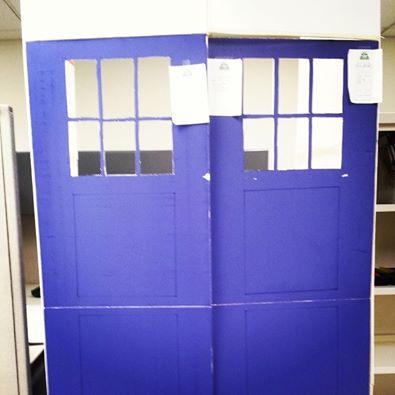 Tardis is progress for our Doctor Who End of the Summer Bash on August 3.  This is being built by Teen Advisory Board member Sarah M.