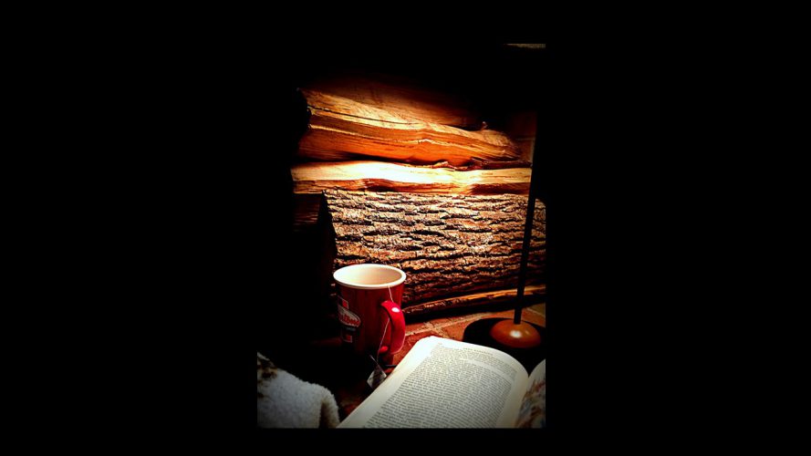 image of fireplace, coffee cup and book by daBinsi