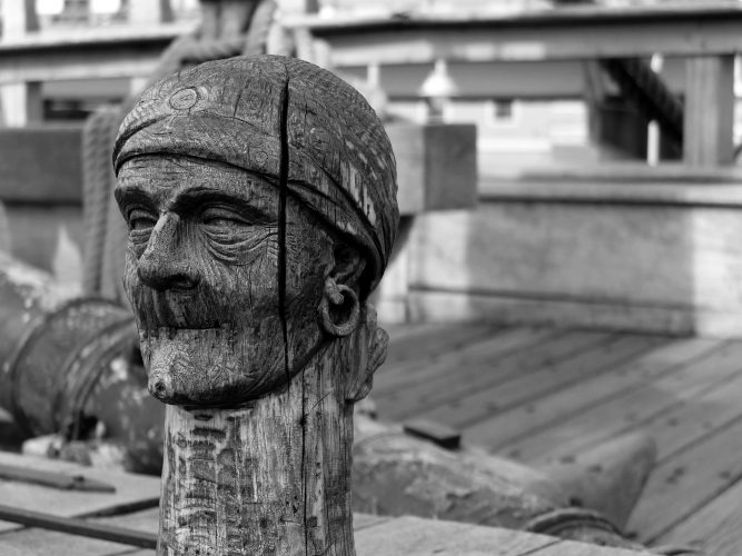image of carved pirate head