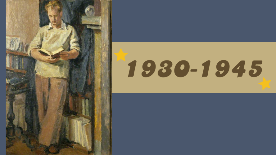 Image of Painting: "Quentin Bell, Reading" by vanessa Bell, with text: "1930-1945"